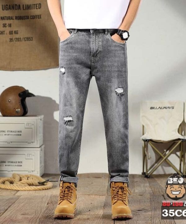 Quần dài jean thun Mảng vá bắt mắt 8 Quần dài jean thun Mảng vá bắt mắt 3