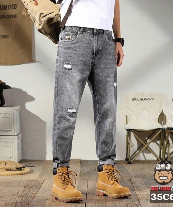 Quần dài jean thun Mảng vá bắt mắt 6 Quần dài jean thun Mảng vá bắt mắt 1