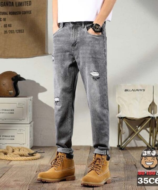 Quần dài jean thun Mảng vá bắt mắt 7 Quần dài jean thun Mảng vá bắt mắt 2