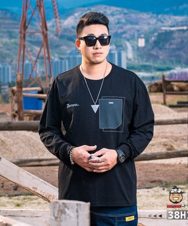 Alternative view of Áo thun tay dài cotton thun Túi chồng chéo kiểu