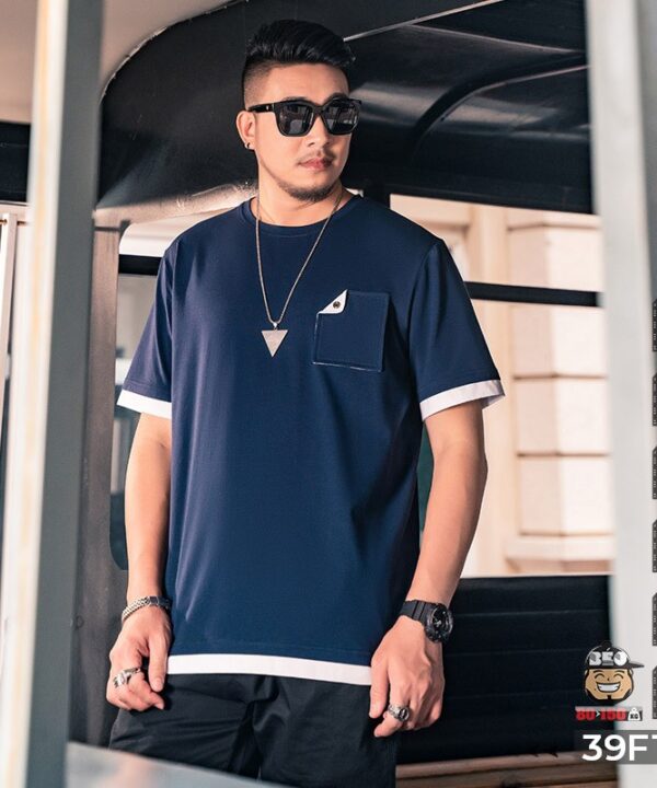 Áo thun tay ngắn cotton thun Túi vá trẻ trung 1