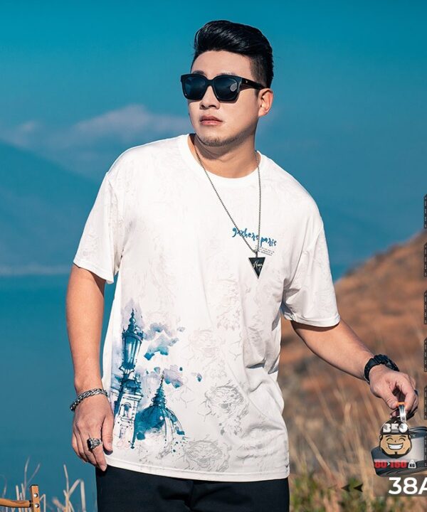 Áo thun tay ngắn thun lạnh đèn thành phố cổ 7 Áo thun tay ngắn thun lạnh đèn thành phố cổ 2