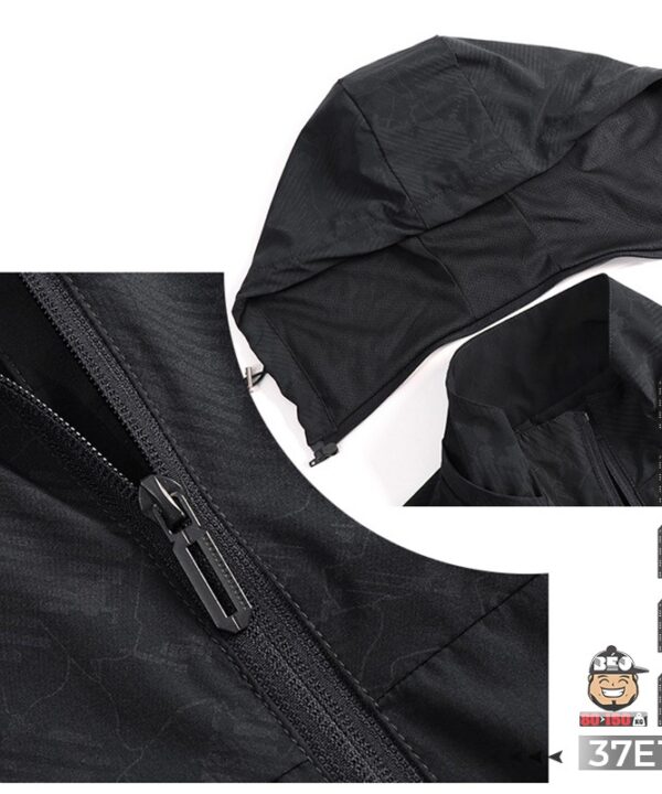 Áo khoác thun vải phối in chìm họa tiết cá tính nón rời 6 Áo khoác thun vải phối in chìm họa tiết cá tính nón rời 1