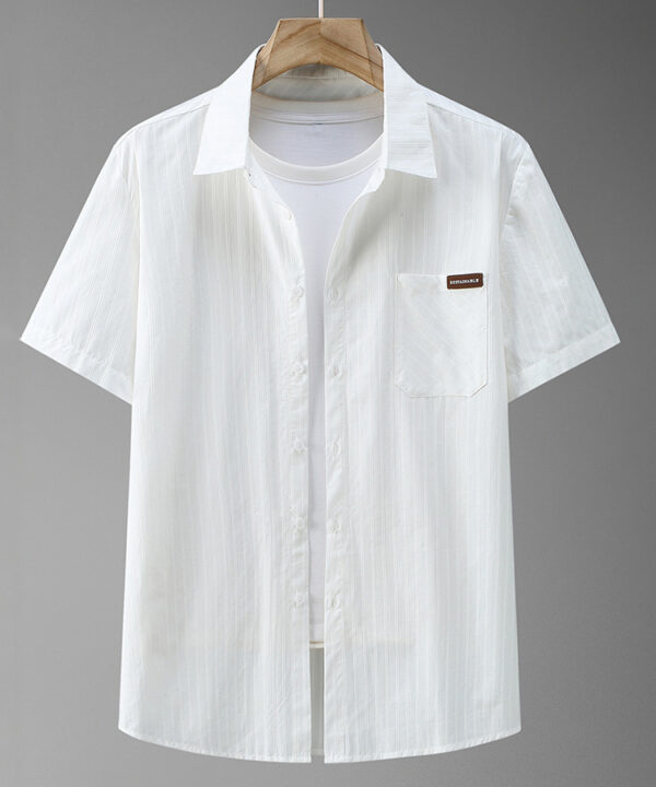 Áo sơ mi tay ngắn chất thuần cotton sọc chỉ ẩn nổi sang trọng 1