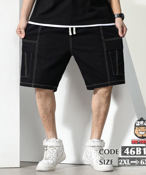 Quần ngắn thun cotton giả jean họa tiết chỉ nổi túi hợp 6 Quần ngắn thun cotton giả jean họa tiết chỉ nổi túi hợp 1