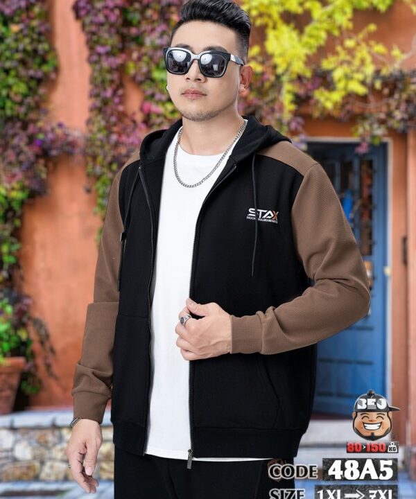 Áo khoác thun Stax phối màu ráp kèm nón có túi phong cách trẻ trung 3