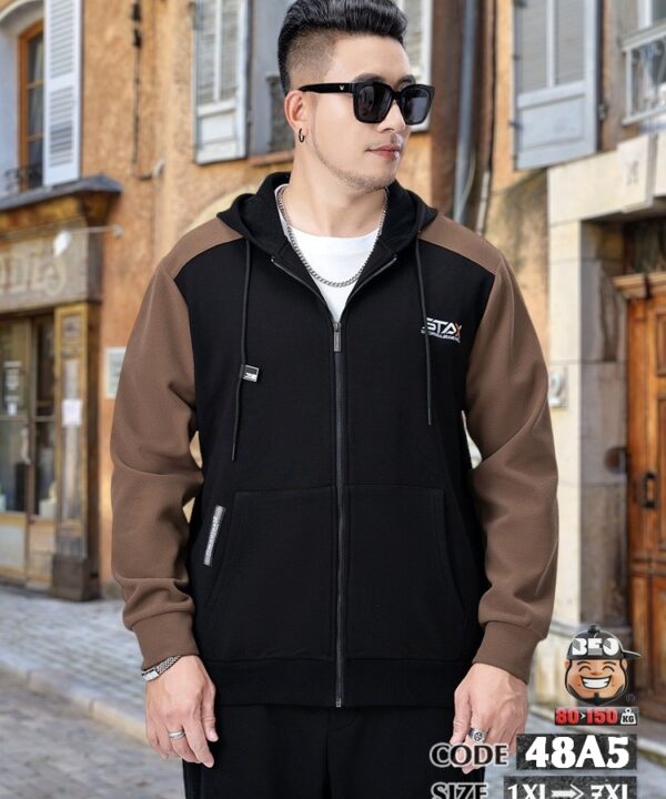 Áo khoác thun Stax phối màu ráp kèm nón có túi phong cách trẻ trung 1