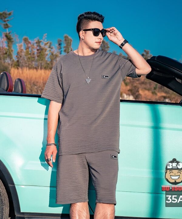 Đồ bộ tay ngắn vải đũi gấp trơn đơn điệu 6 Đồ bộ tay ngắn vải đũi gấp trơn đơn điệu 1