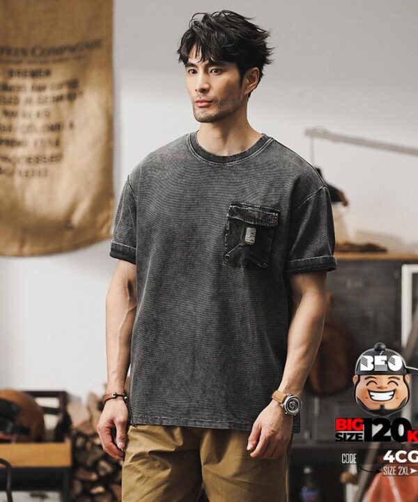 Áo thun tay ngắn patten phối túi sun dầy dặn form Âu 9 Áo thun tay ngắn patten phối túi sun dầy dặn form Âu 4