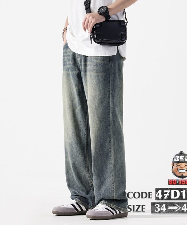 Quần dài jean kiểu ống suông wax retro casual basic 4