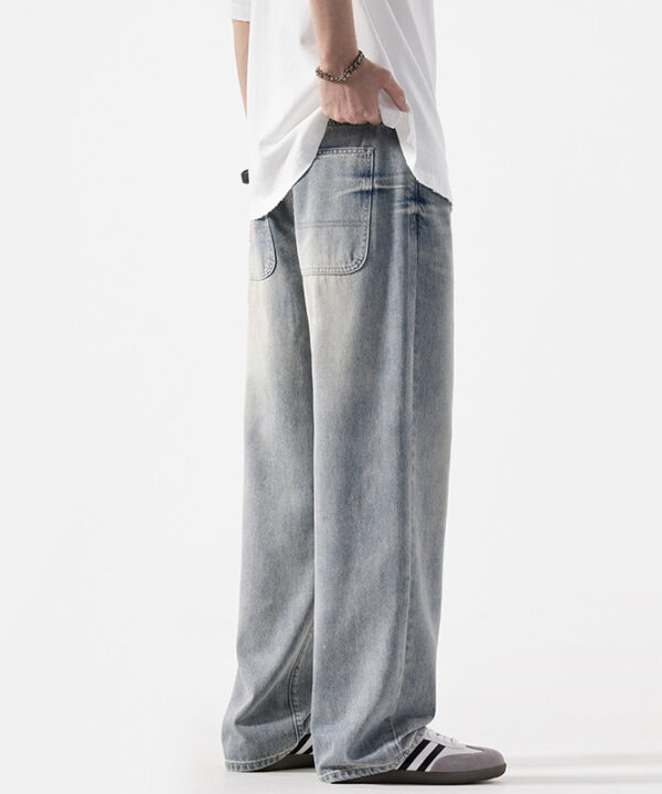 Quần dài jean kiểu ống suông wax retro casual basic 3