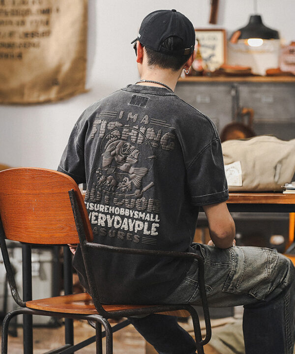 Áo thun tay ngắn old school style câu cá in nổi 7 Áo thun tay ngắn old school style câu cá in nổi 2