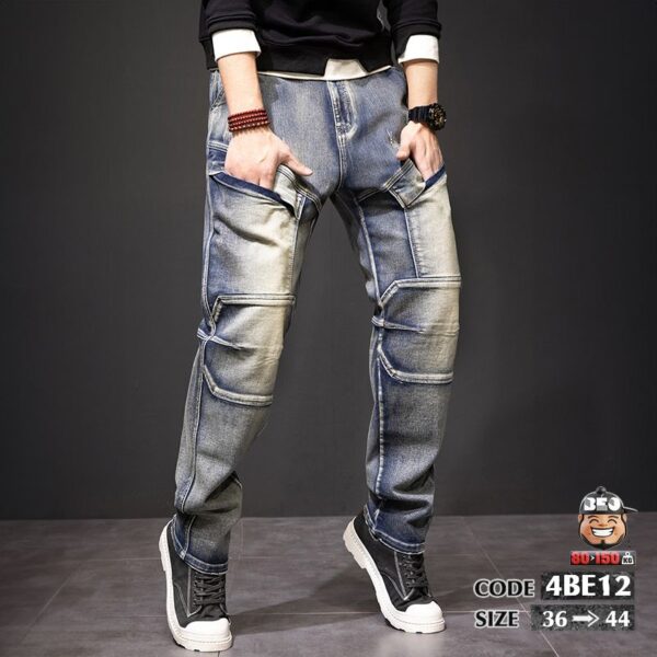 Quần dài jean ống slim fit kiếu chấp nối wax sáng phối túi hợp 1