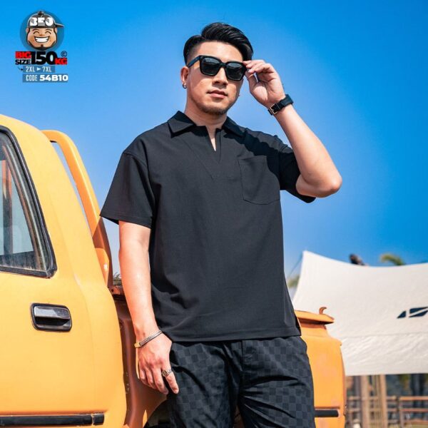 Áo thun tay ngắn Polo cotton cổ hỡ V style phối túi tide band 1