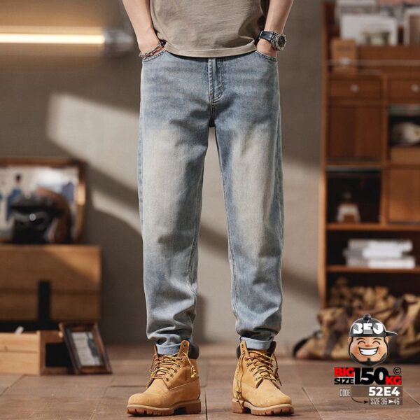 Quần dài jean thun giãn nhẹ wash bạc loang mạnh phong cách old school 1
