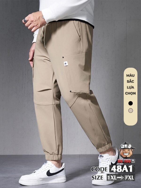 Quần dài jogger ống túm kiểu ráp phối chỉ nổi topstitch phong cách đường phố 1