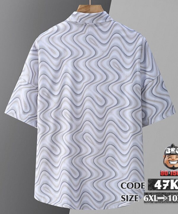 Áo sơ mi tay ngắn họa tiết dòng chảy gợn sóng vải thun băng co giãn 9 Áo sơ mi tay ngắn họa tiết dòng chảy gợn sóng vải thun băng co giãn 4