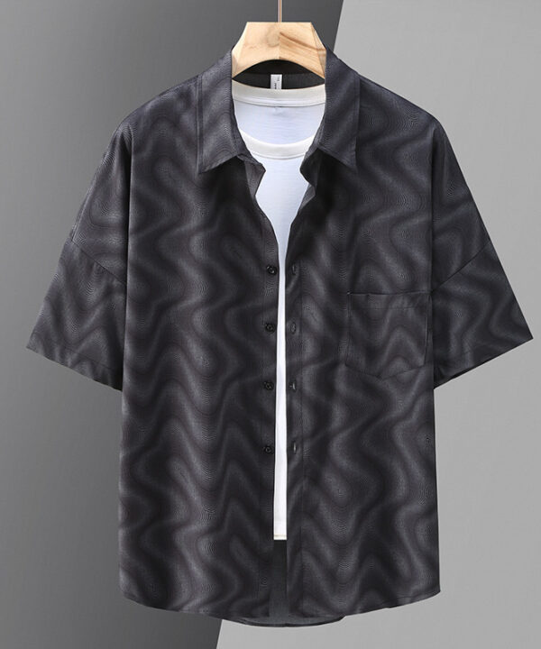 Áo sơ mi tay ngắn họa tiết dòng chảy gợn sóng vải thun băng co giãn 7 Áo sơ mi tay ngắn họa tiết dòng chảy gợn sóng vải thun băng co giãn 2