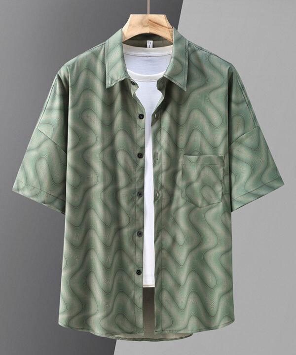 Áo sơ mi tay ngắn họa tiết dòng chảy gợn sóng vải thun băng co giãn 8 Áo sơ mi tay ngắn họa tiết dòng chảy gợn sóng vải thun băng co giãn 3