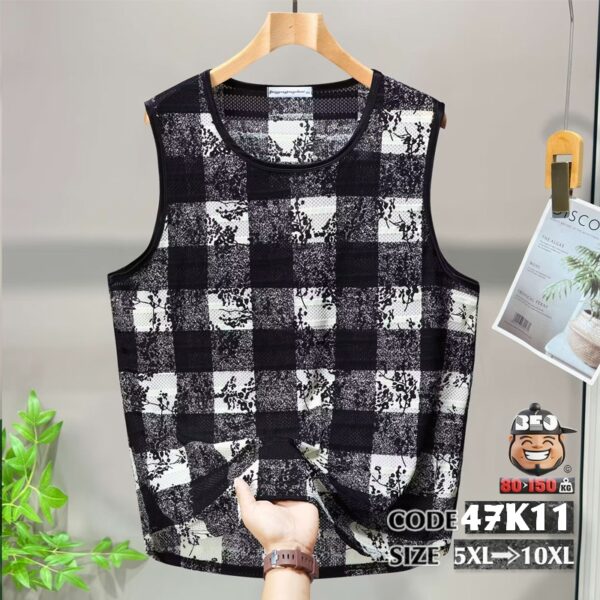 Áo thun 3 lổ họa tiết caro nylon mắt lưới co giãn mỏng nhẹ cá tính 1