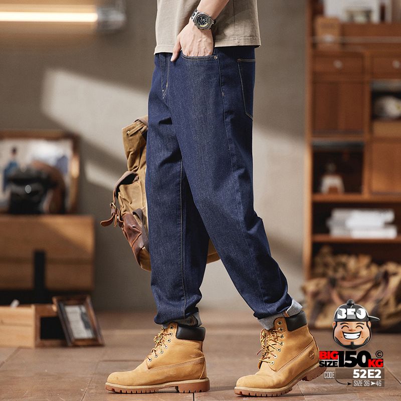 Quần dài jean thun Straight leg loose fit phong cách tối giãn 4 Quần dài jean thun Straight leg loose fit phong cách tối giãn - Ảnh 4