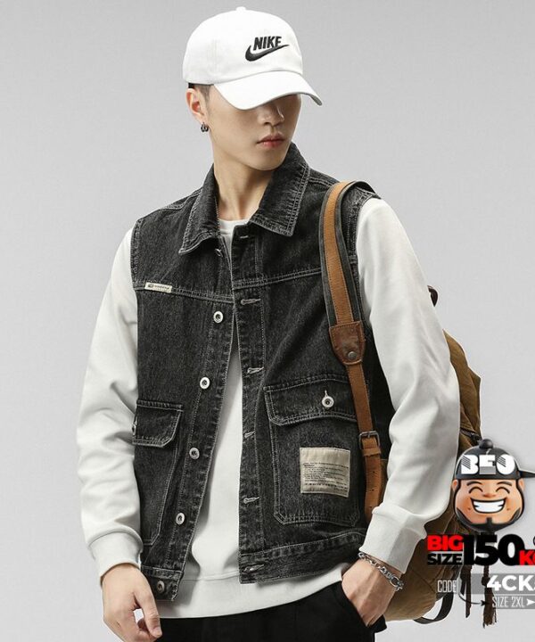 Áo khoác Ghile jean túi hợp logo phong cách amekaji 7 Áo khoác Ghile jean túi hợp logo phong cách amekaji 2