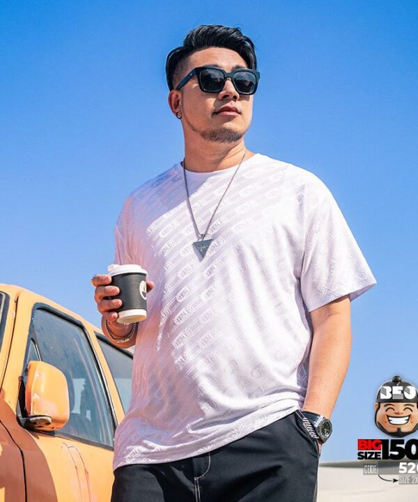 Áo thun tay ngắn thun lạnh vải jacquard in chìm thoáng mát 7 Áo thun tay ngắn thun lạnh vải jacquard in chìm thoáng mát 2