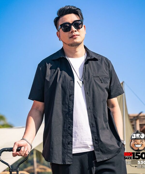 Alternative view of Áo sơ mi tay ngắn cotton kiểu khóa túi phong cách đường phố tối giản