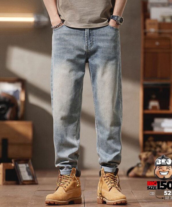 Quần dài jean thun giãn nhẹ wash bạc loang mạnh phong cách old school