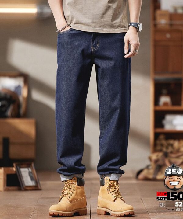 Quần dài jean thun Straight leg loose fit phong cách tối giãn