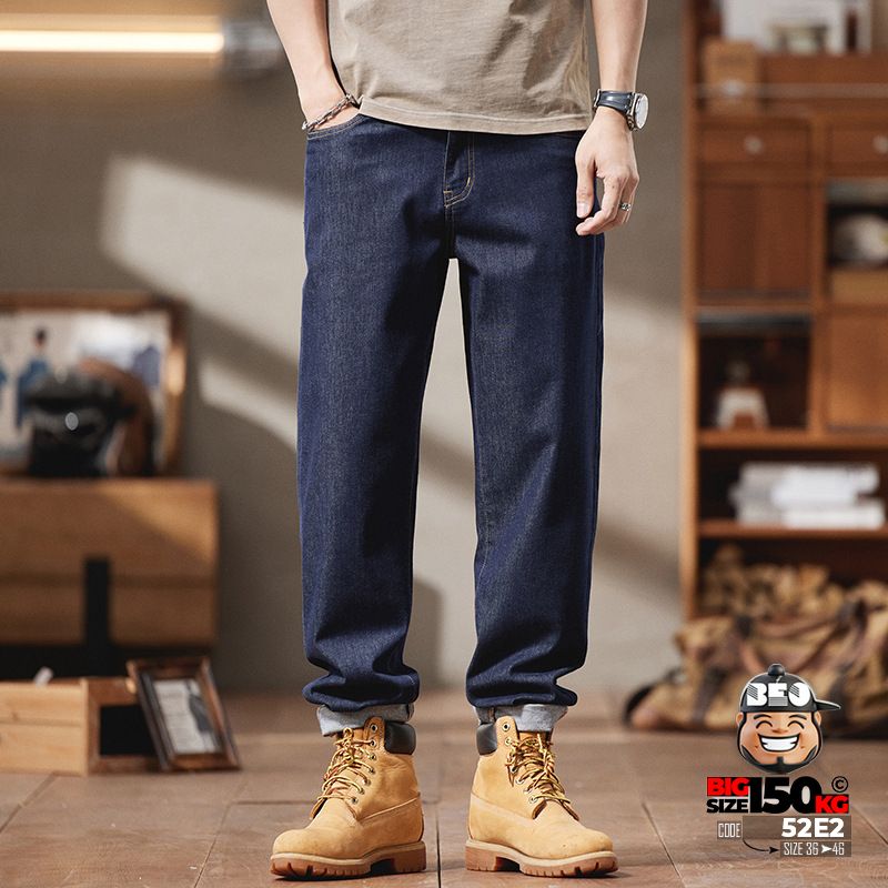 Quần dài jean thun Straight leg loose fit phong cách tối giãn 1 Quần dài jean thun Straight leg loose fit phong cách tối giãn