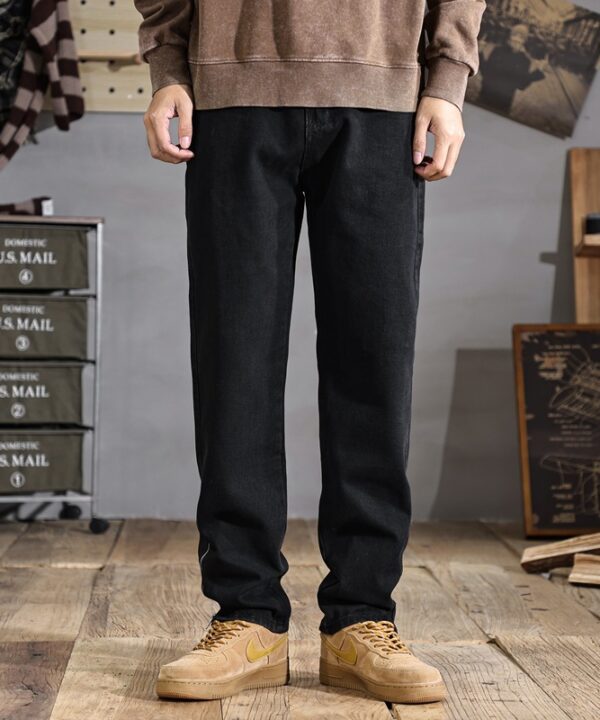 Quần dài jean ống suông form Âu street ống quần dây kéo 9 Quần dài jean ống suông form Âu street ống quần dây kéo 4