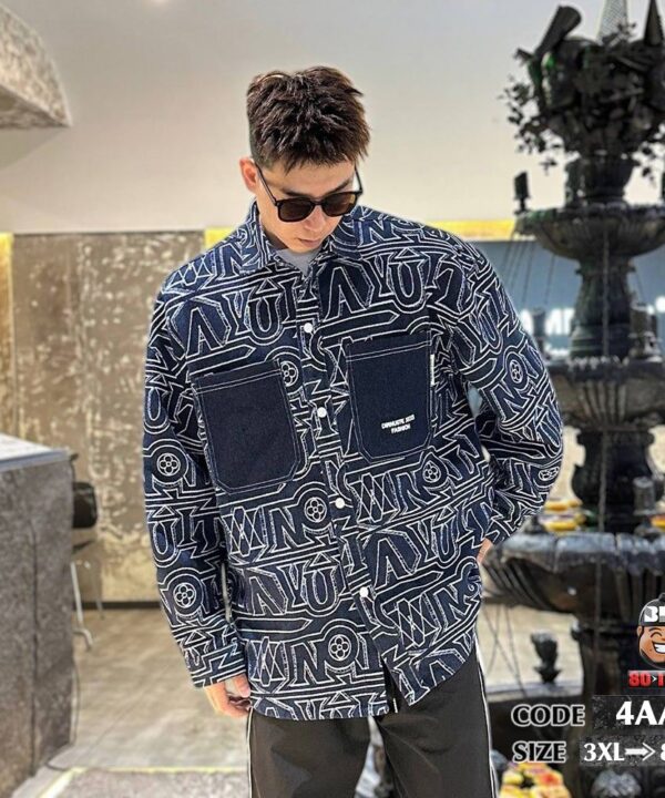 Áo khoác jean kiểu typogarphic words phối túi 6 Áo khoác jean kiểu typogarphic words phối túi 1