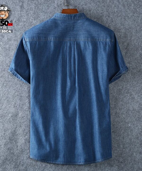 Áo sơ mi tay ngắn cổ lọ cotton jean mềm casual phối túi 7 Áo sơ mi tay ngắn cổ lọ cotton jean mềm casual phối túi 2