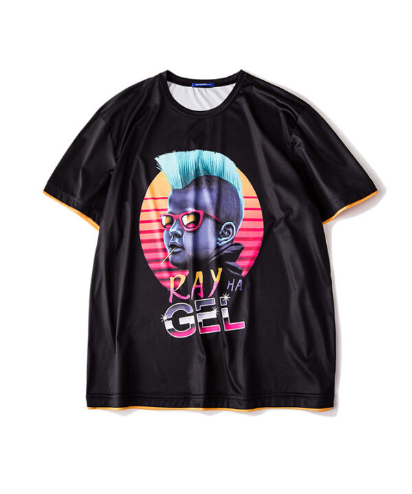 Áo thun tay ngắn viền cậu bé tóc xanh đeo kính