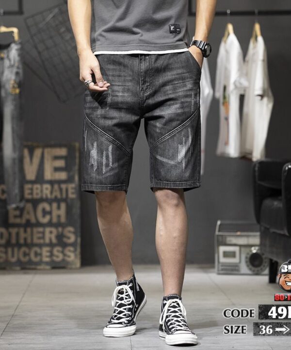 Quần ngắn jean kiểu wax mèo cào phối chỉ nổi tạo chữ V