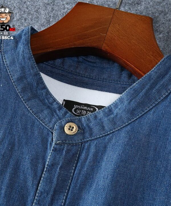 Áo sơ mi tay ngắn cổ lọ cotton jean mềm casual phối túi 8 Áo sơ mi tay ngắn cổ lọ cotton jean mềm casual phối túi 3