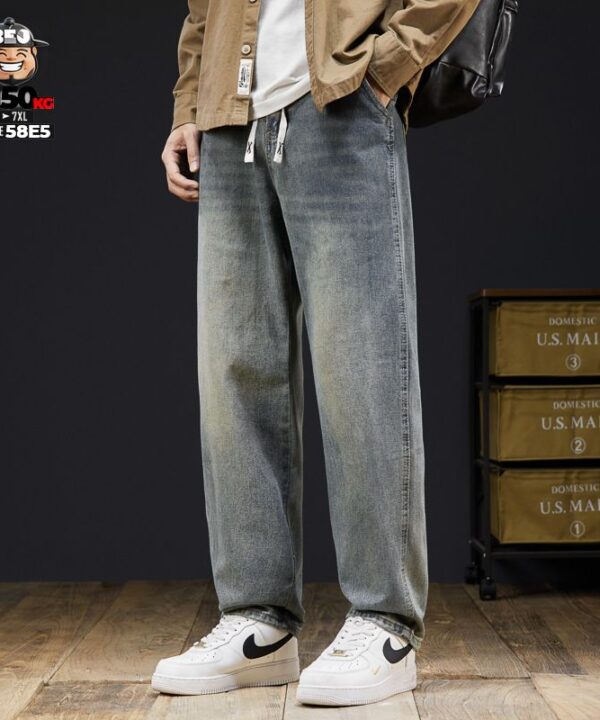 Quần dài jean ống suông lưng thun kết hợp wash whisker tide 20 Quần dài jean ống suông lưng thun kết hợp wash whisker tide 15