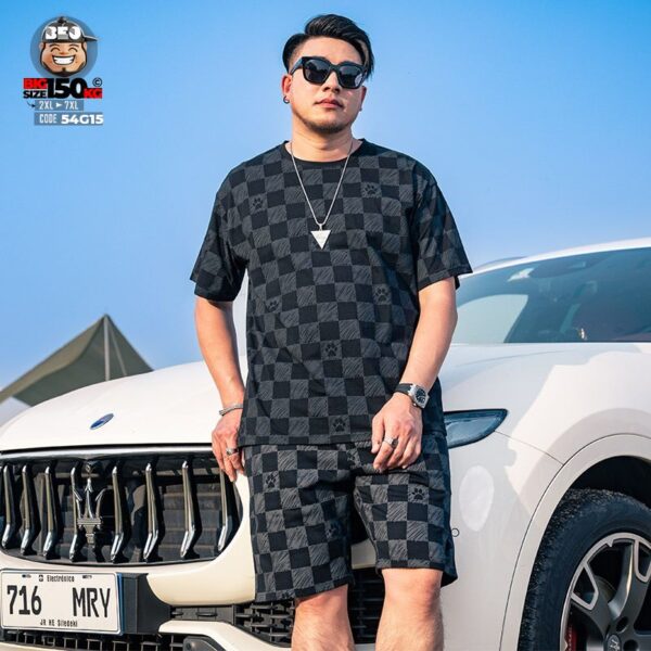 Đồ bộ ngắn thun cotton dog foot pattern with caro street art 3