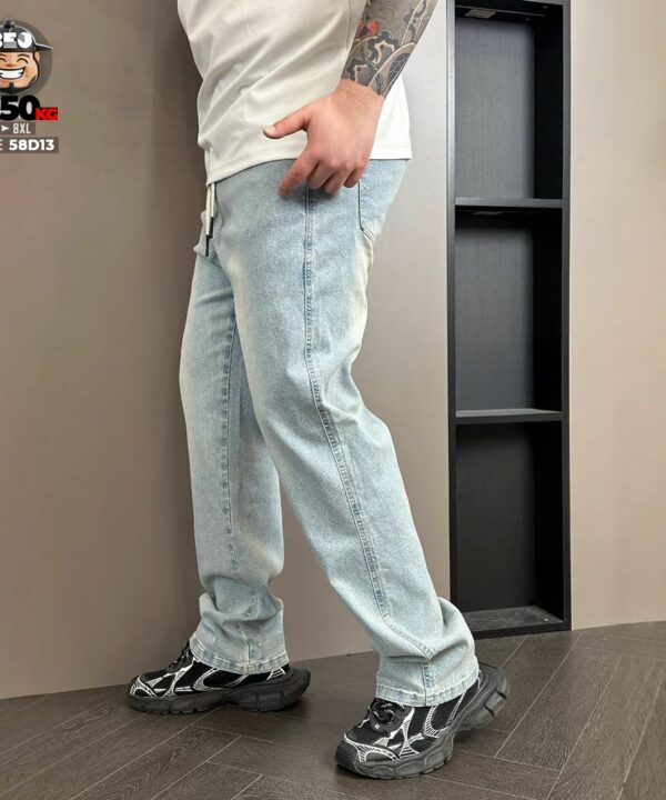 Quần dài jean suông lưng thun wax retro co giãn 2