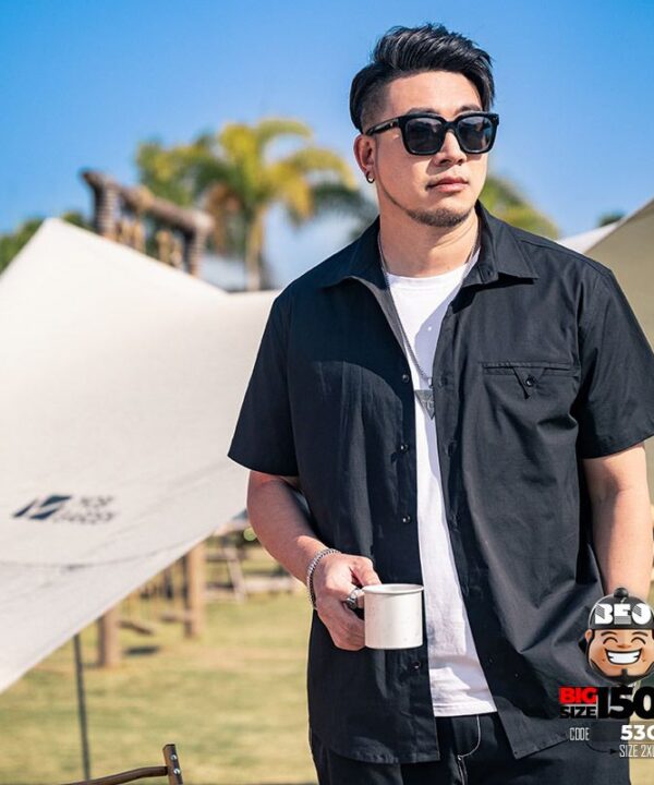 Áo sơ mi tay ngắn cotton kiểu khóa túi phong cách đường phố tối giản 7 Áo sơ mi tay ngắn cotton kiểu khóa túi phong cách đường phố tối giản 2