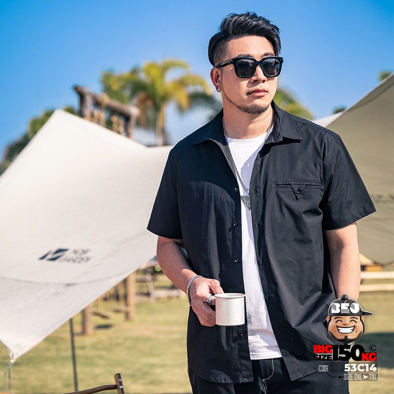 Áo sơ mi tay ngắn cotton kiểu khóa túi phong cách đường phố tối giản 3 Áo sơ mi tay ngắn cotton kiểu khóa túi phong cách đường phố tối giản - Ảnh 3