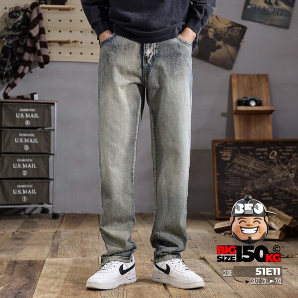 Quần dài jean ống suông form Âu street ống quần dây kéo 1