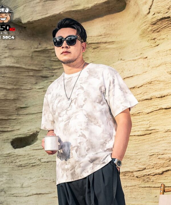 Áo thun tay ngắn họa tiết rằn ri nâu quanh áo 2