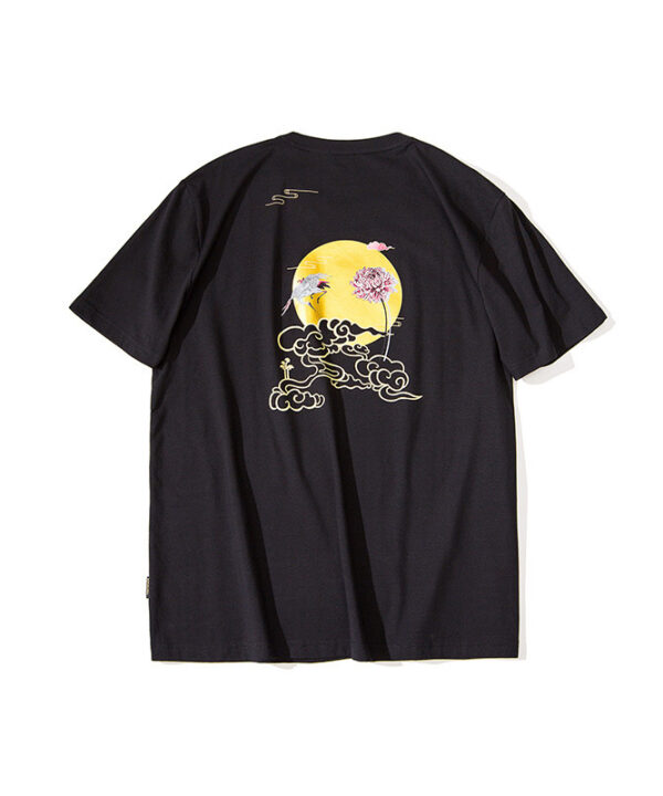 Áo thun tay ngắn lão hạt cành bông sau áo