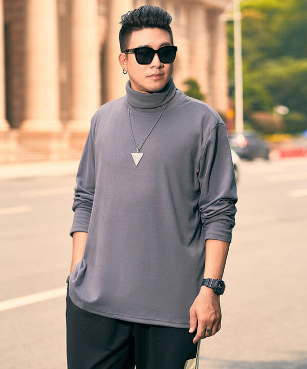 Áo thun tay dài thun nilen Cổ lọ sang trọng