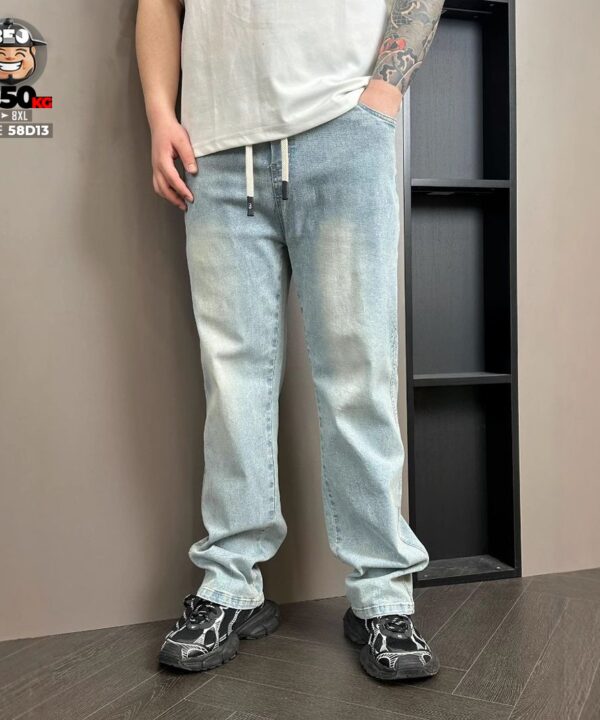 Alternative view of Quần dài jean suông lưng thun wax retro co giãn