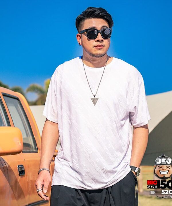 Áo thun tay ngắn thun lạnh vải jacquard promise in chìm thông thoáng