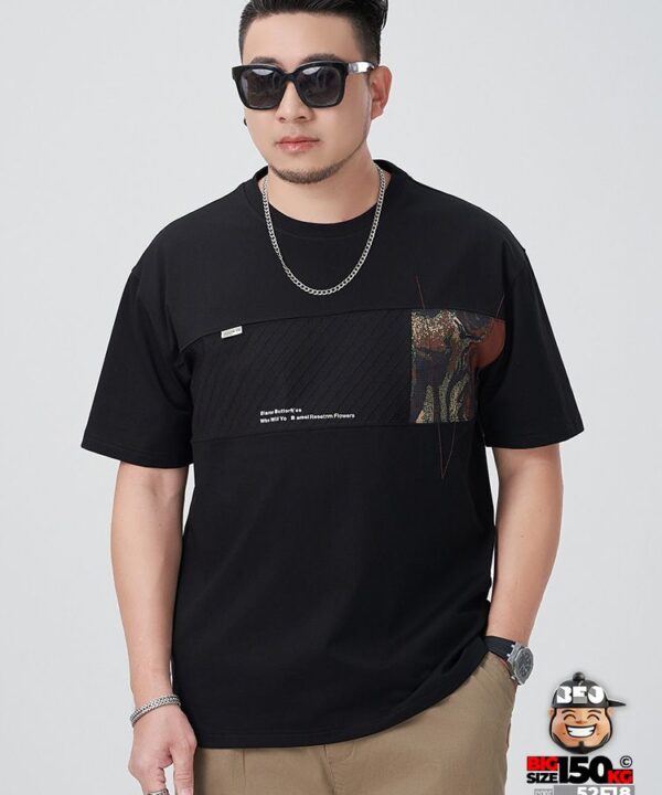 Áo thun tay ngắn phối vải họa tiết ở ngực với đường chỉ V line cá tính 7 Áo thun tay ngắn phối vải họa tiết ở ngực với đường chỉ V line cá tính 2