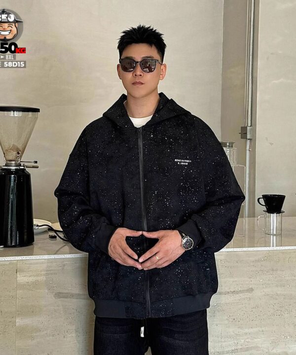 Alternative view of Áo khoác cotton form rộng có nón Galaxy logo tag